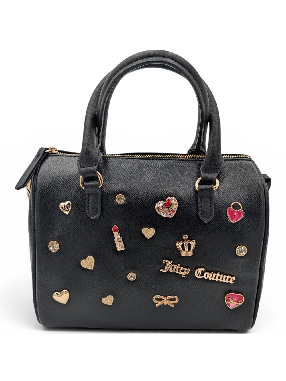 Juicy Couture Black Crossbody Satchel Bag Gold Charm Rhinestone Purse NWOT